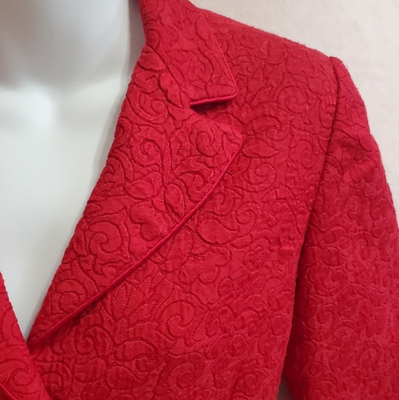 Like NEW Maggy London 2 Piece Primary Red Matelassé Skirt Suit Sz 6 - Picture 5 of 15